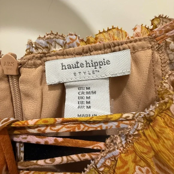 NWOT. Haute Hippie Boho Paisley Print Long Sleeve Chiffon Dress. Size Medium - Picture 8 of 13